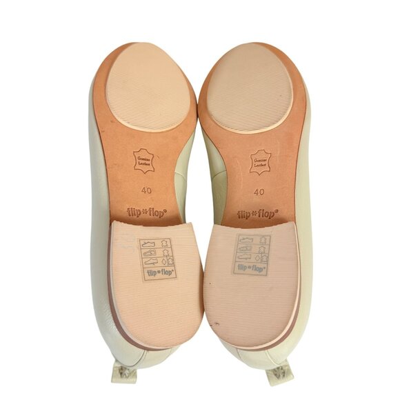 FlipFlop Cream Leather Tassel Loafers Size 8.5 Slip On Flat Stack Heel Casual - Picture 4 of 14